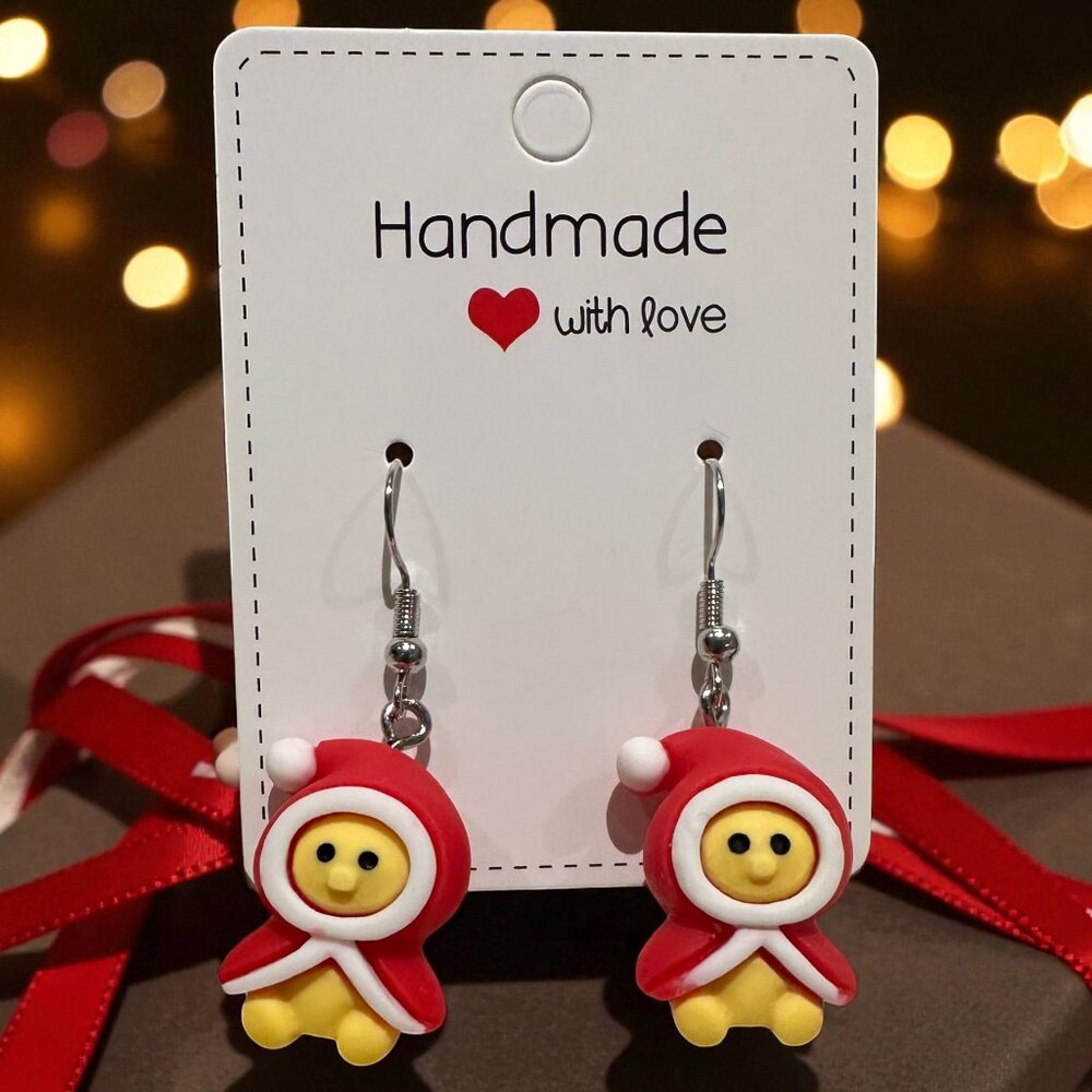 Handmade Christmas Earrings | Santa Hood Earrings | Festive Polymer Clay Jewelry